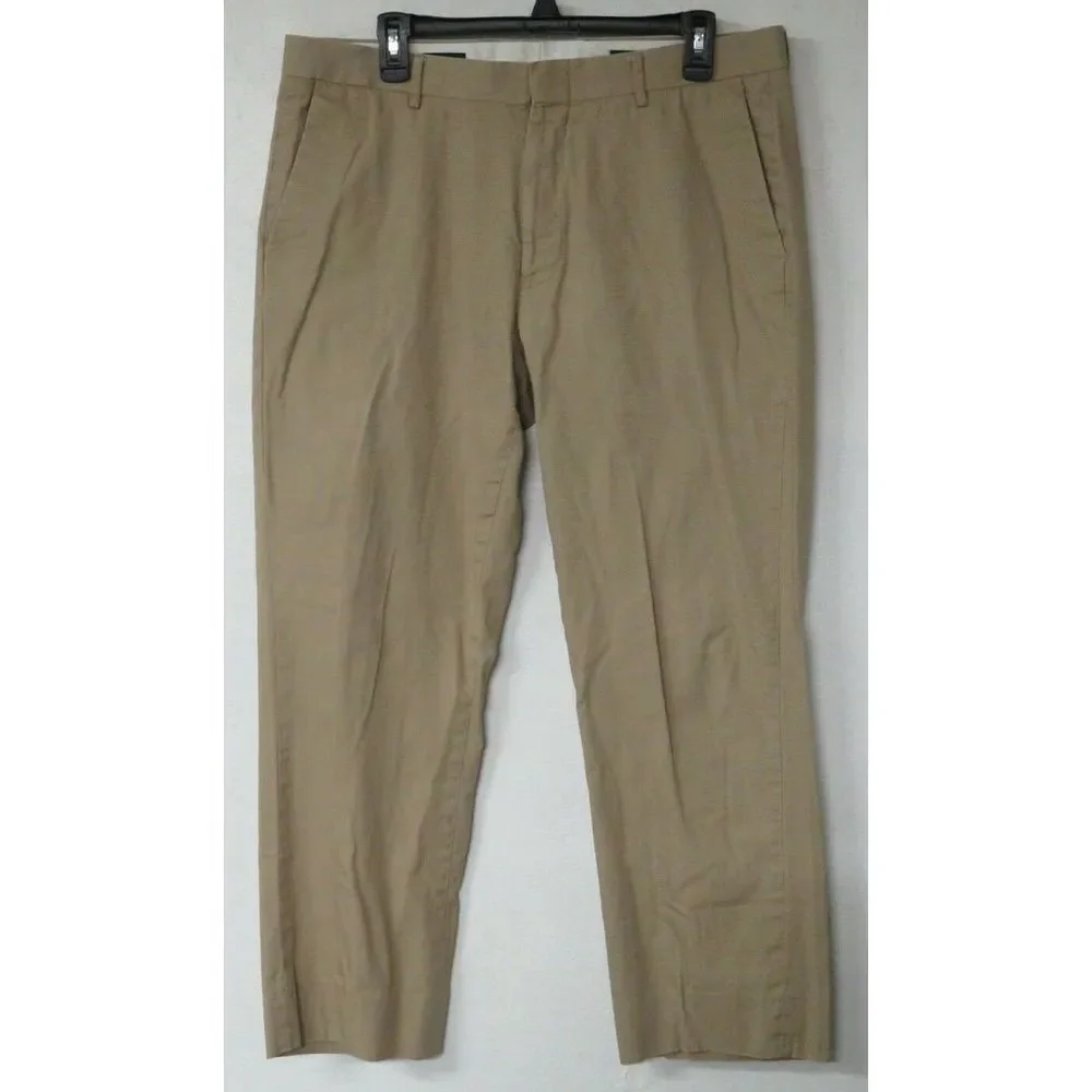 Mens J. Crew Flat Front Light Brown Cotton Thompson Slacks Pants 36x28 Khaki J10